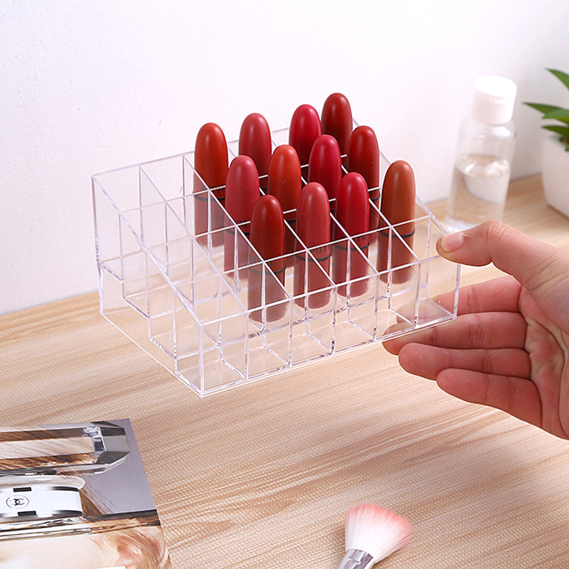 24/6 Grid Lipstick Box Acryl Make Organizer Opbergdoos Lippenstift Nagellak Display Stand Houder Cosmetische Organizer Box #058