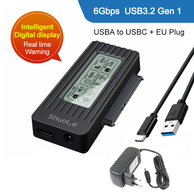 USB 3.2 3.0 to SATA III Adapter Converter Cable Digital display Case for 2.5/3.5-Inch SSD HDD Hard Drive External for Laptop PC: WHITE