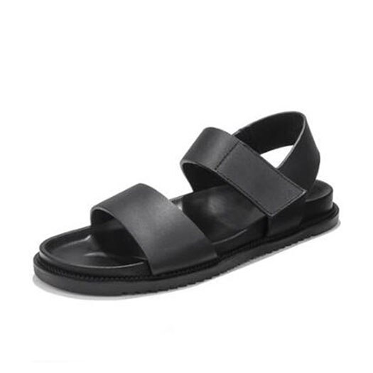 Men Gladiator Sandals Summer Water Native Roman Outdoor Flat Leather Strap White Black Casual Soft Shoes: Black / 41