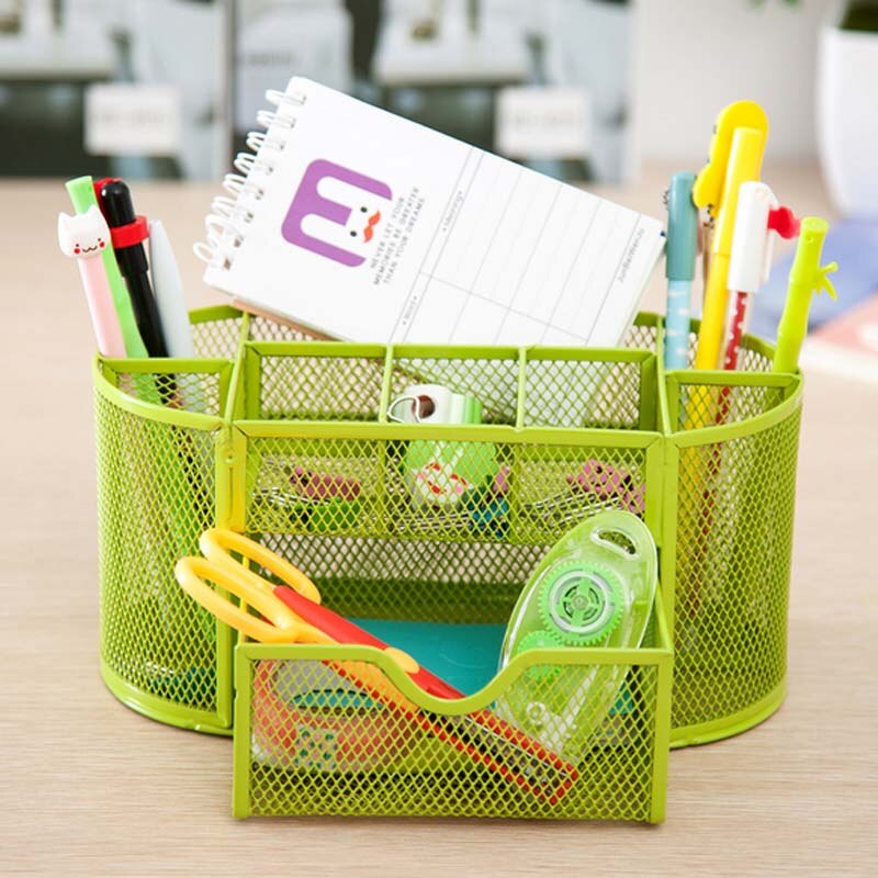Metall mesh desktop kontor organisator penn blyantholder studie oppbevaring pennholder multi funksjon: Grønn