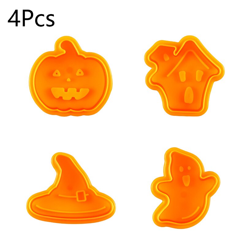 4 Stuks Halloween Cookie Stempel Biscuit Mold Pompoen Gebak Fondant Cake Chocolate Cookie Plunger Cutters Keuken Diy Bakken Tools