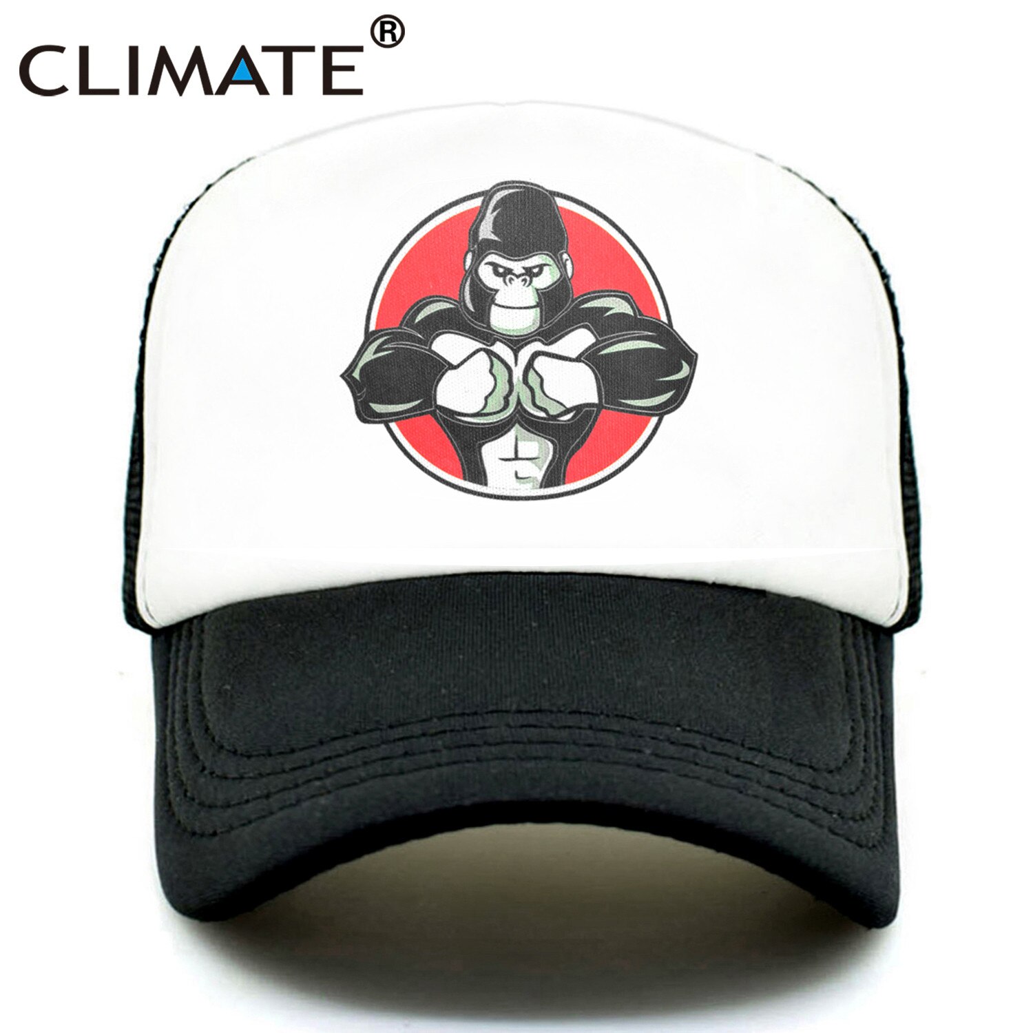 CLIMA Fresco Robusto Animale Cap Uomini Muscolare Gorilla Scimpanzé Fitness protezione di Sport Del Berretto Uomo del Muscolo PALESTRA Ventole Mesh Trucker Cap Corpo di costruzione: 098B-Black