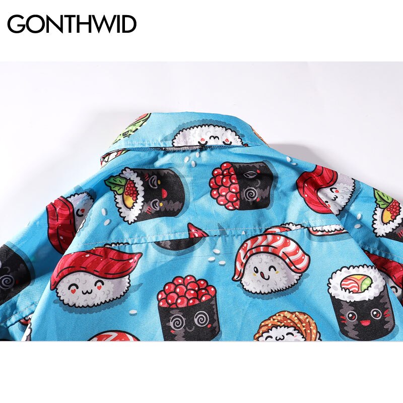 Gonthwide søde sushi print hawaiiansk strandskjorter herre aloha tropisk hawaii skjorte sommer korte ærmer button down skjorter toppe