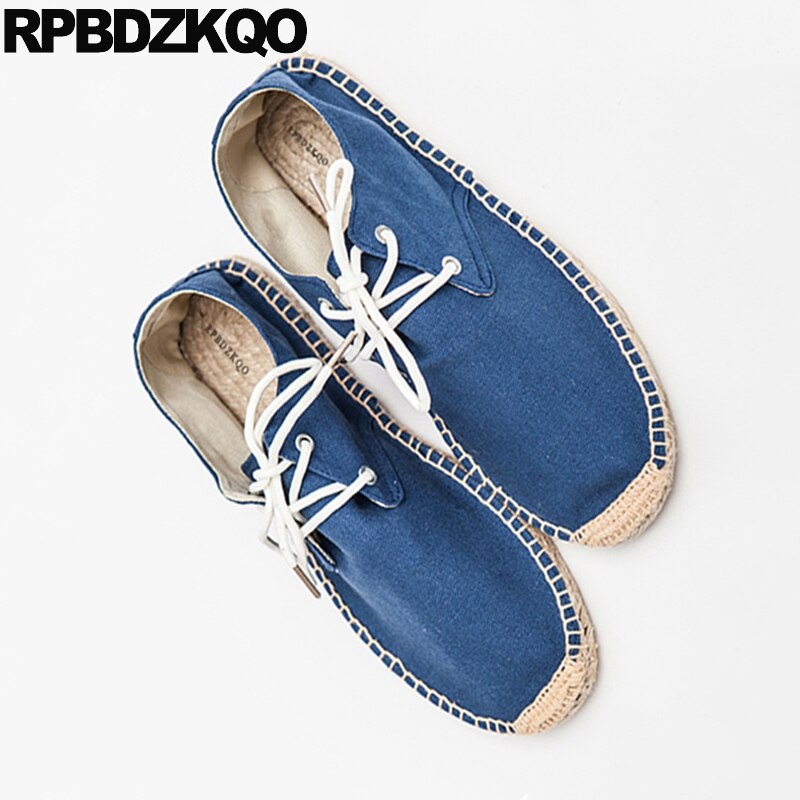 Alpargatas azules de goma de cáñamo para hombre, zapatos informales de de lona, transpirables, con cordones, color naranja, novedad de verano