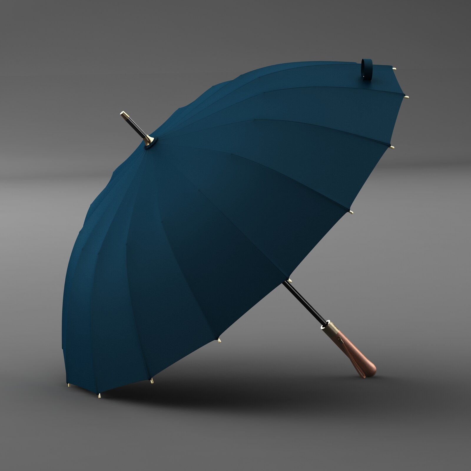 OLYCAT Luxury Mental Wooden Handle Umbrella 112cm Large Long Men Black Umbrellas 16 Ribs Windproof Rain Umbrella Paraguas: Navy