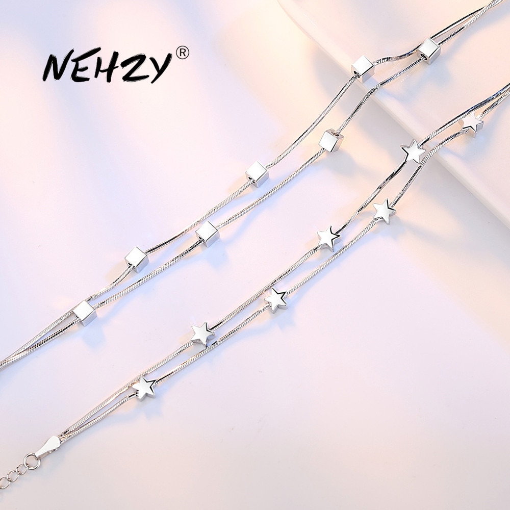 NEHZY S925 Stamp silver jewelry woman square five-pointed star retro simple bracelet length 20CM