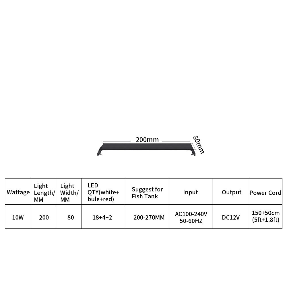 AC 110V-240V Full Spectrum Planted Aquarium LED Lighting 20-63cm Fish Tank Light External Controller With Extendable Brackets: SZD-D200