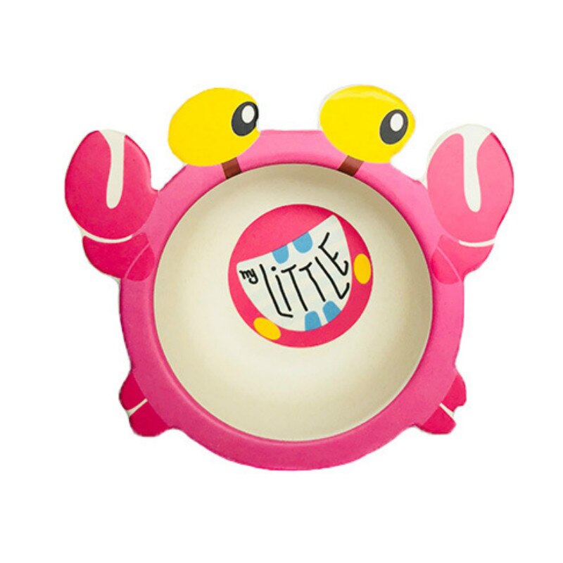 Baby Kids Natural Bamboo Fiber Toddler Children Plates Bowls Cute Animal Baby Infant Portable Cartoon Feeding Dishes Tableware: 62Crab-B