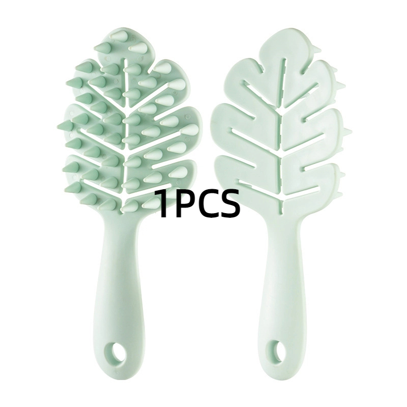 1 Uds. Cepillo de champú de hojas, cepillo para masaje del cuero cabelludo, peine para lavar la cabeza, masajeador de pelo de dos caras, cepillo de baño, depurador corporal, accesorios para el cabello: green
