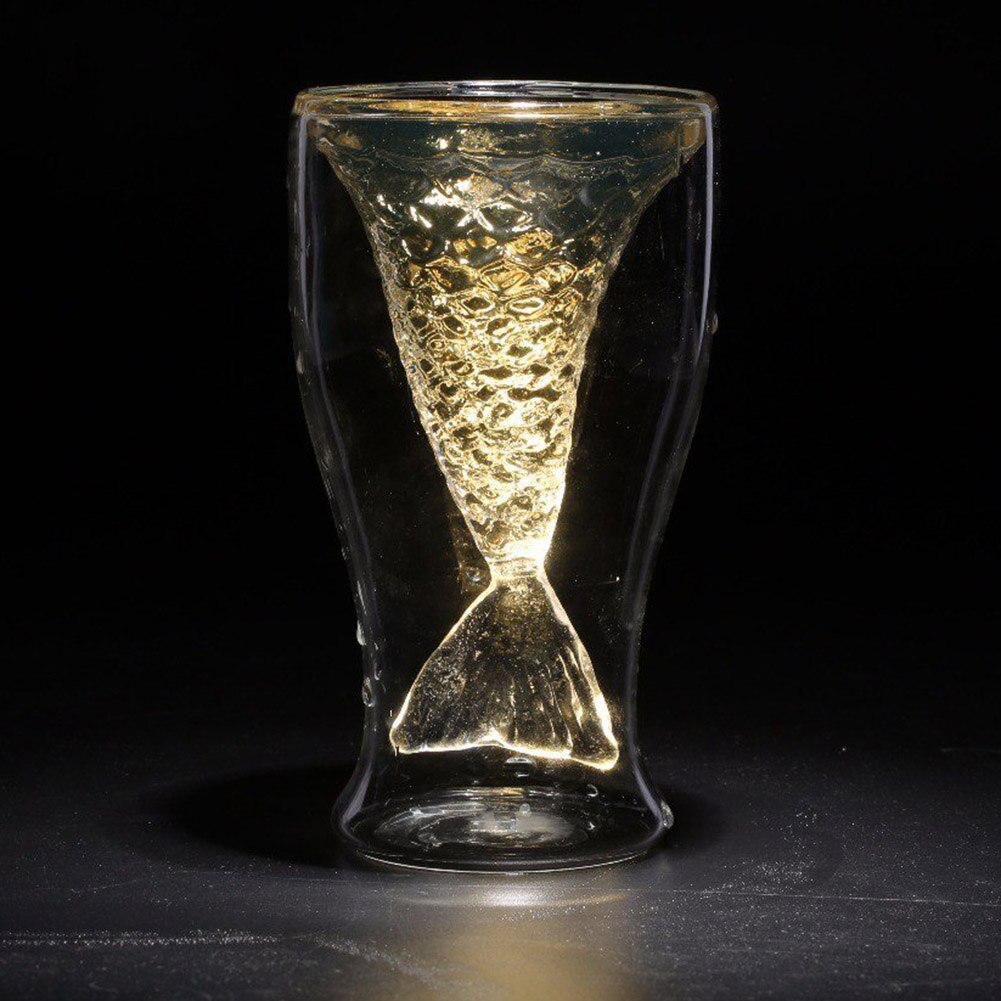 Set of 2 100ml Mermaides Fish Tail Wine Glass Double Layer Beer Whiskey Cocktail Mug Cup