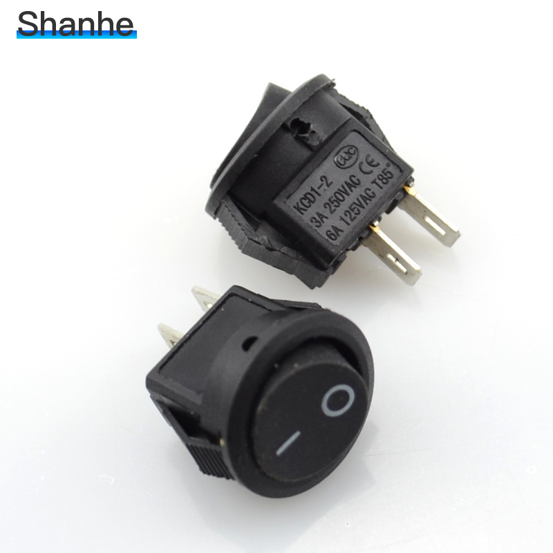 5pcs Small Round Black 2pin Rocker Switch Seesaw Power Switch 3A 250V 6A 125VAC