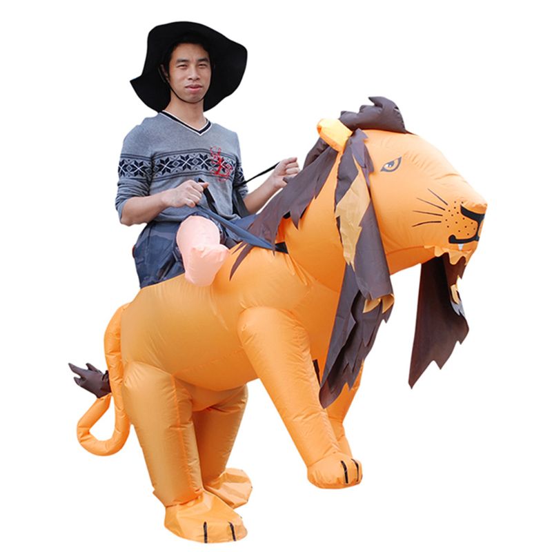 Inflatable Mount Tiger Lion Costume Fancy Dress Cosplay Halloween Theme Party Toy Adults Performance Prop
