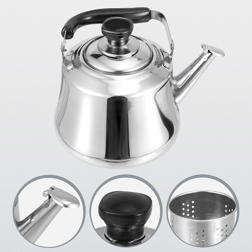 1pc Whistling Tea Kettle Teapot Stainless Steel Teakettle with Filter Screen: Silver21.5X19X17CM