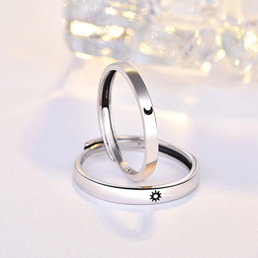 Korea Eenvoudige Paar Zon Maan Verstelbare Ring Vrouwen Wedding Anniversary Ring Sieraden Voor Romantische Valentijnsdag