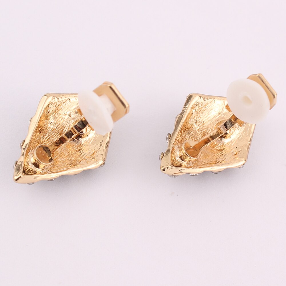 GRACE JUN-pendientes con forma de Clip para mujer, Color dorado y negro, con diamantes de imitación, elegantes, sin agujero para la oreja