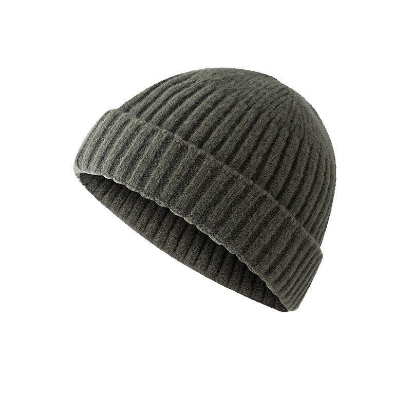 Gorrito de punto acanalado con puños para hombre y mujer, gorro corto cálido, informal, Color sólido, holgado, para invierno: Verde militar
