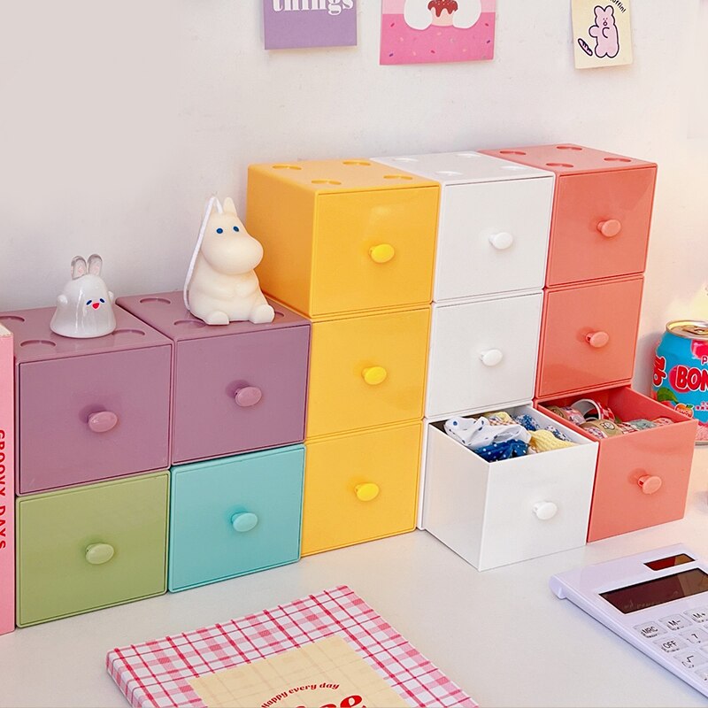 Opslag Lade Bureau Opbergdoos Bestand Puin Rack Cosmetische Kast Thuis Kantoorbenodigdheden Plastic Stapelbaar Snoep Effen Kleur