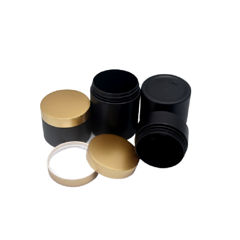 Envases cosméticos vacíos PET cuidado de la piel negro escarchado 100ml120ml150ml 200ml 250ml 8oz macetas de crema facial de plástico con tapa dorada 24 Uds