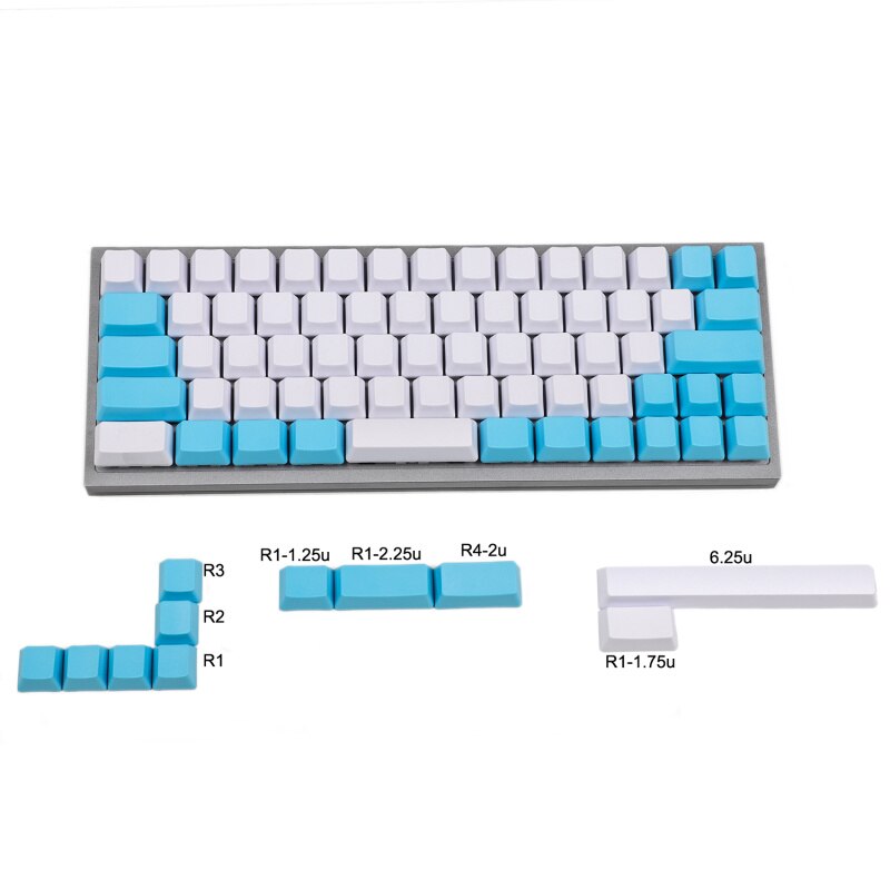 YMDK Carbon 64 68 Minila Keyset Thick PBT OEM Profile Keycaps For Filco Minila YD60M XD64 GK64 Tada68: White Blue Blank