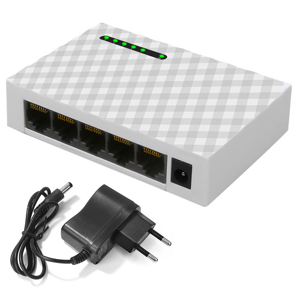 10/100/1000Mbps Fast Gigabit Switch 5 Port Mini RJ45 Desktop Ethernet Netwerk Switch Lan Hub Adapter switching Hub Shunt: EU White