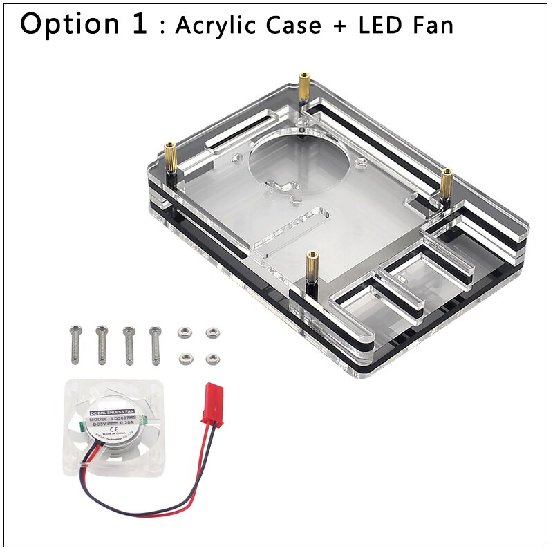 6 schicht Raspberry Pi 4 Acryl Fall Transparent Shell Unterstützung Blaue LED Lüfter für Raspberry Pi 4 Modell B: Option 1