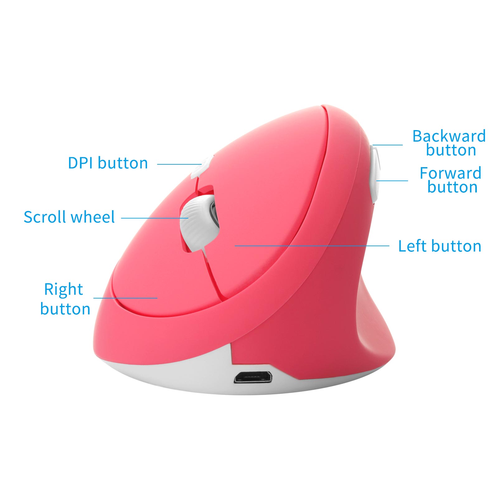 6D 1600 DPI Adjustable Vertical Mouse Rechargeable USB Wireless Mause Pink Matte Ergonomical Mice for PC Laptop Office Use