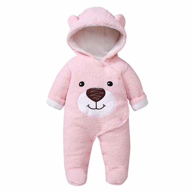 Baby Winter Jumpsuit Lange Mouwen Cartoon Beer Jas Zip Dikke Snowsuit Hoodie Jas Romper Stijl Voor Baby meisjes Jongens: Pink / 66