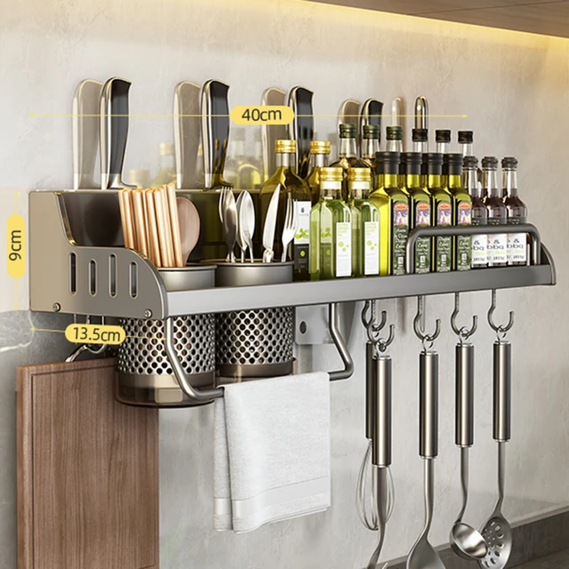 Estante de almacenamiento de cocina, soporte multifuncional para tabla de cortar, estante de pared para especias, estante para utensilios para cocina, soporte para condimentos, organizar