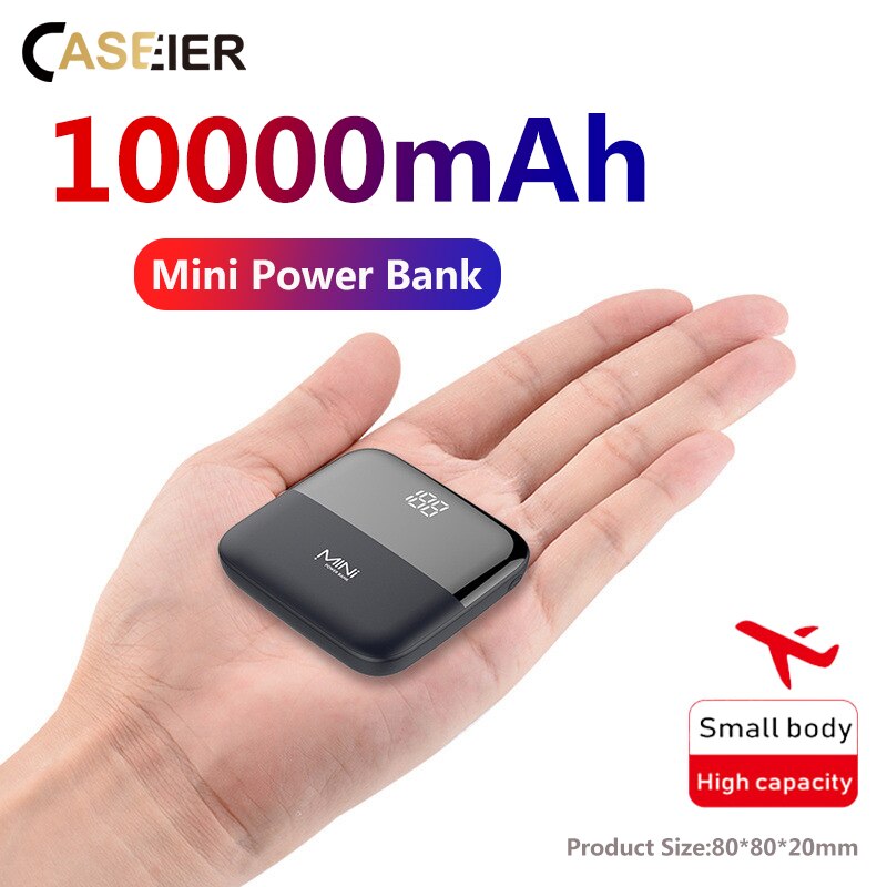 Caseier 10000Mah Mini Powerbank Voor Iphone Xiaomi Samsung Led Bank Externe Batterij Power Bank Krachtige Bank Draagbare Oplader