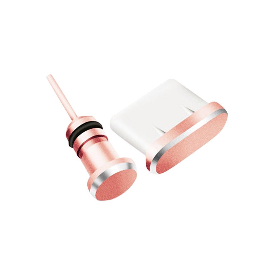 Conector Micro USB tipo C para auriculares, puerto de carga, portátil, antipolvo, eliminación de tarjetas, Pin para Samsung, iPhone, Huawei, iPhone, 1 ud.: Rose Gold Type c