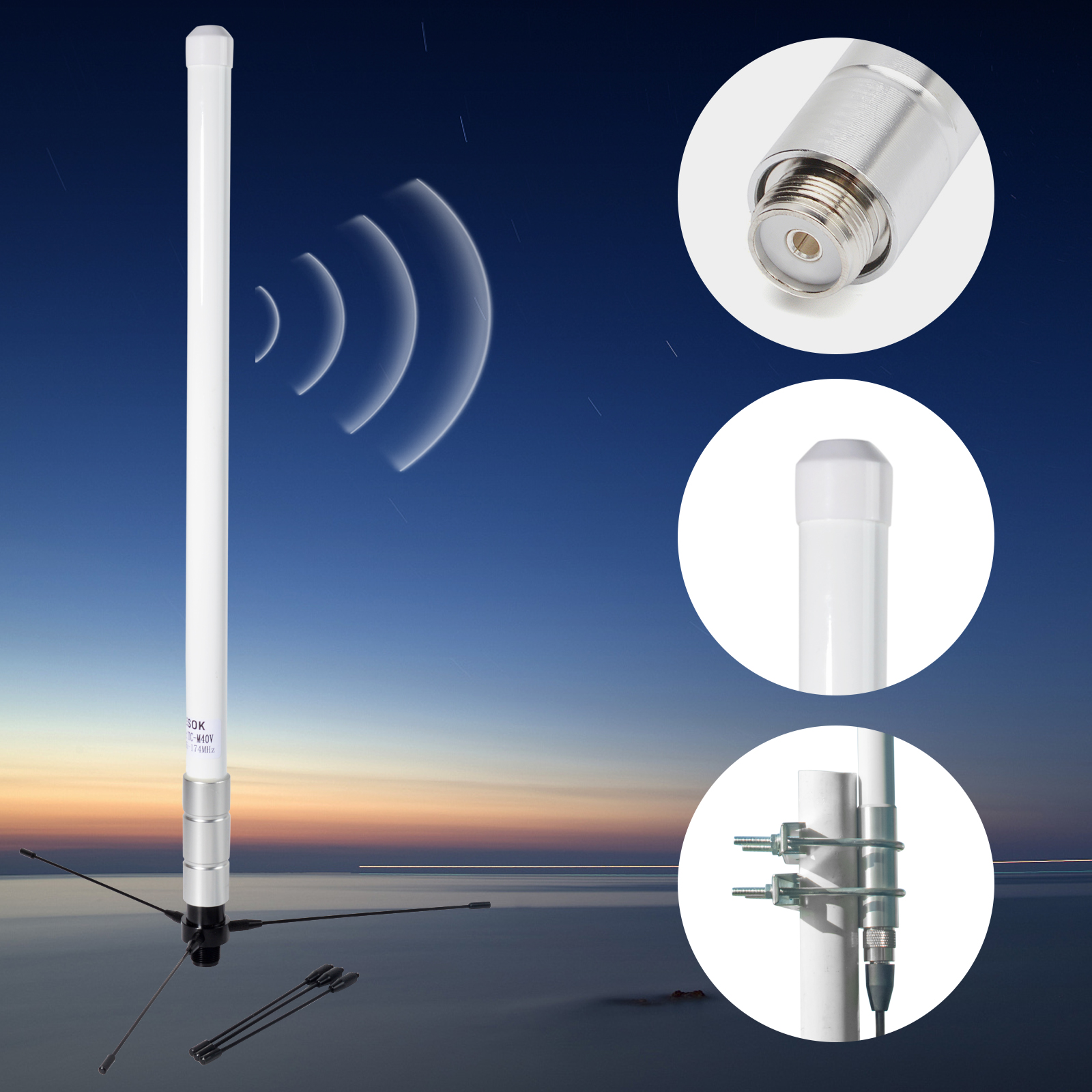 UHF 400-470mhz Fiberglass Antenna GMRS Base antenna with Ground Plane Kit for Ham Radio Repeater Mobile Transceiver