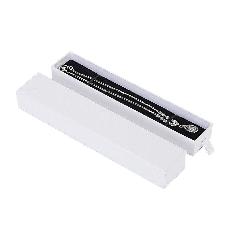 12 Pieces/Lot White Jewelry Box Pink Kraft Paper Favour Bulk Display Boxes Bag Necklace Bracelet Box: 4x21x3cm