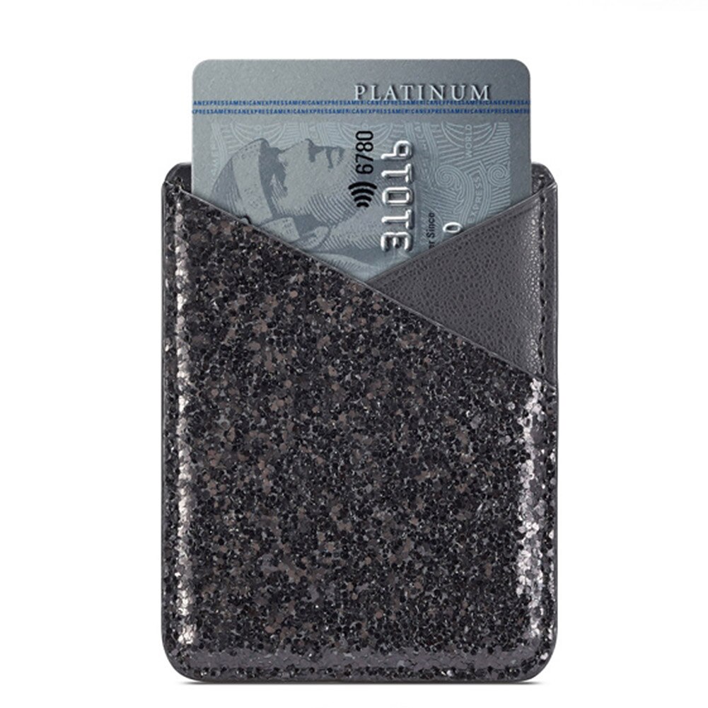 Self-adhesive Sequin Decoration Practical Purse Stick On Phone Mini Credit Pocket Card Holder Business Wallet Ultra Slim: Black