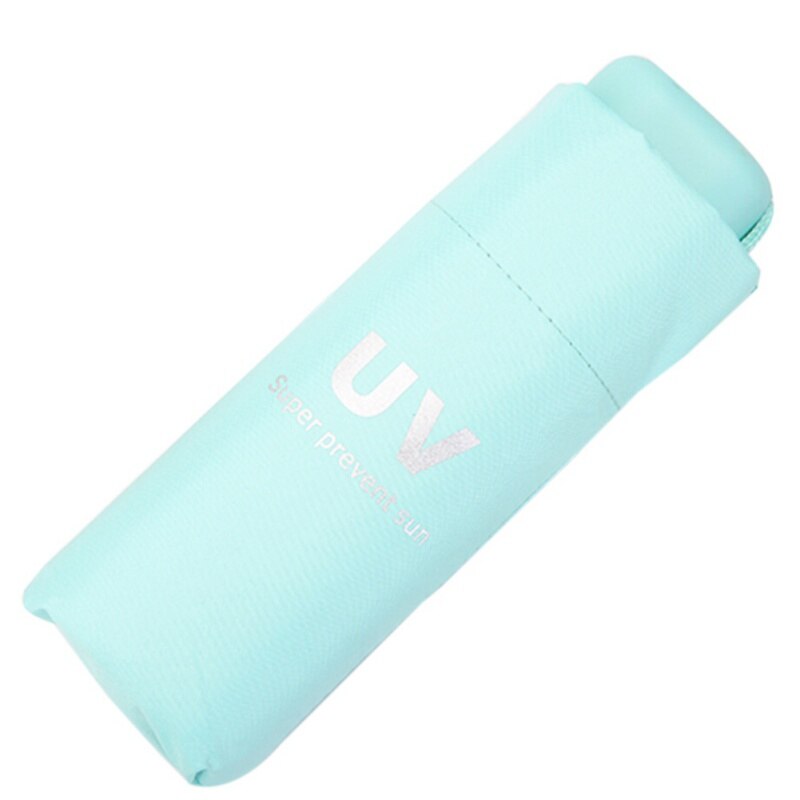 Sombrilla de vinilo para protegerse del sol upf, ligera y fresca, sombrilla de bolsillo plegable Cinco plegados para hombres y mujeres estudiantes #: Verde claro