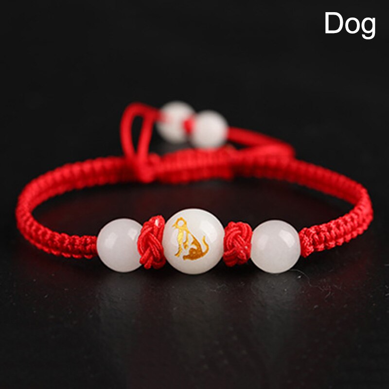 Chinese Zodiac Animal Bracelet Red Rope Lucky Hand Stretch Knot Woven Bracelets Adjustable String Bracelet For Women Men: K