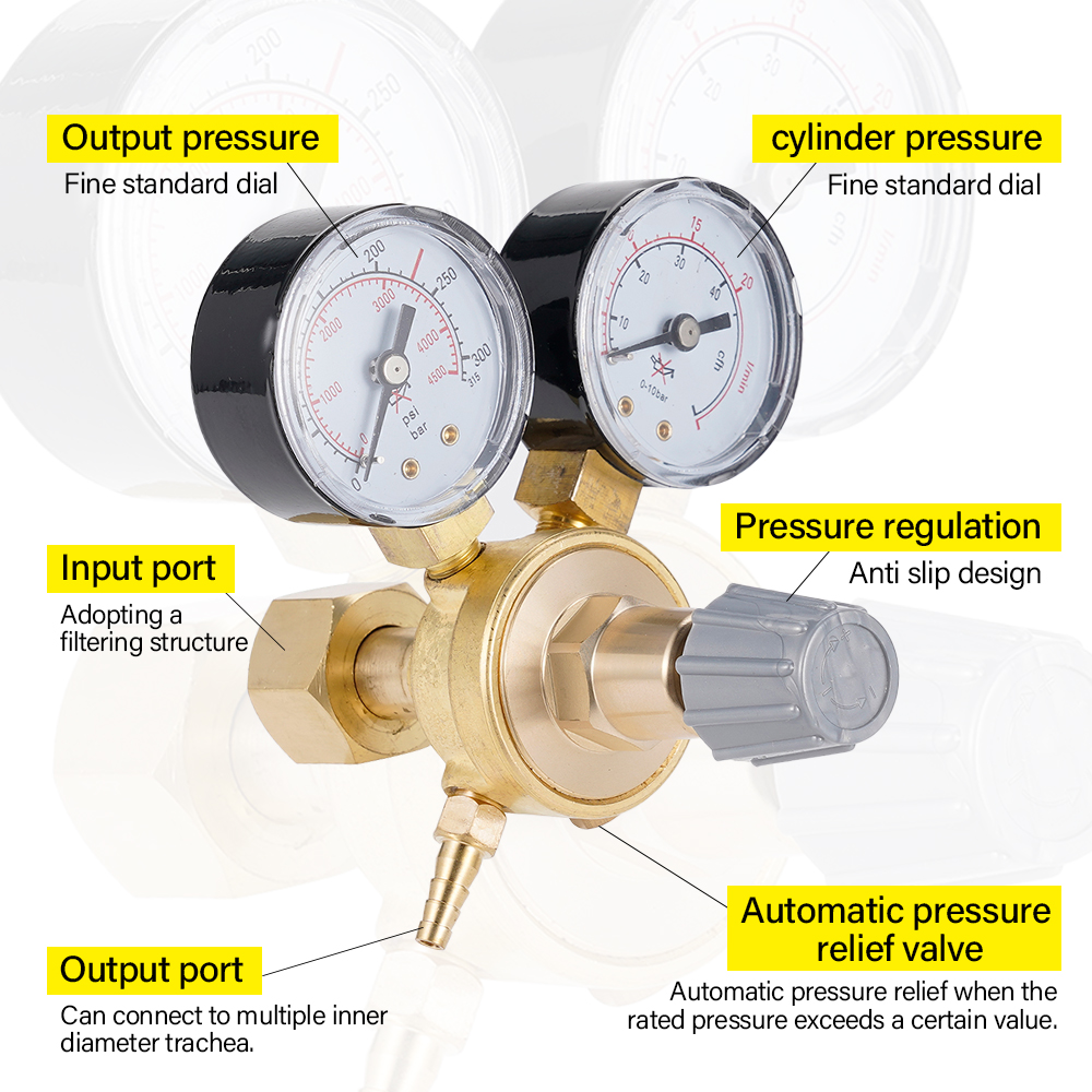 Mini Argon CO2 Gas Bottle Pressure Regulator MIG TIG Welding Flow Meter Gauge W21.8 1/4 Thread 0-20 mpa Regulator