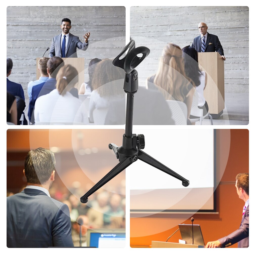 Sound Mic Clip Table Mounting Clamp Foldable Desktop Microphone Tripod Stand Holder with Mic Clip for Meetings Live