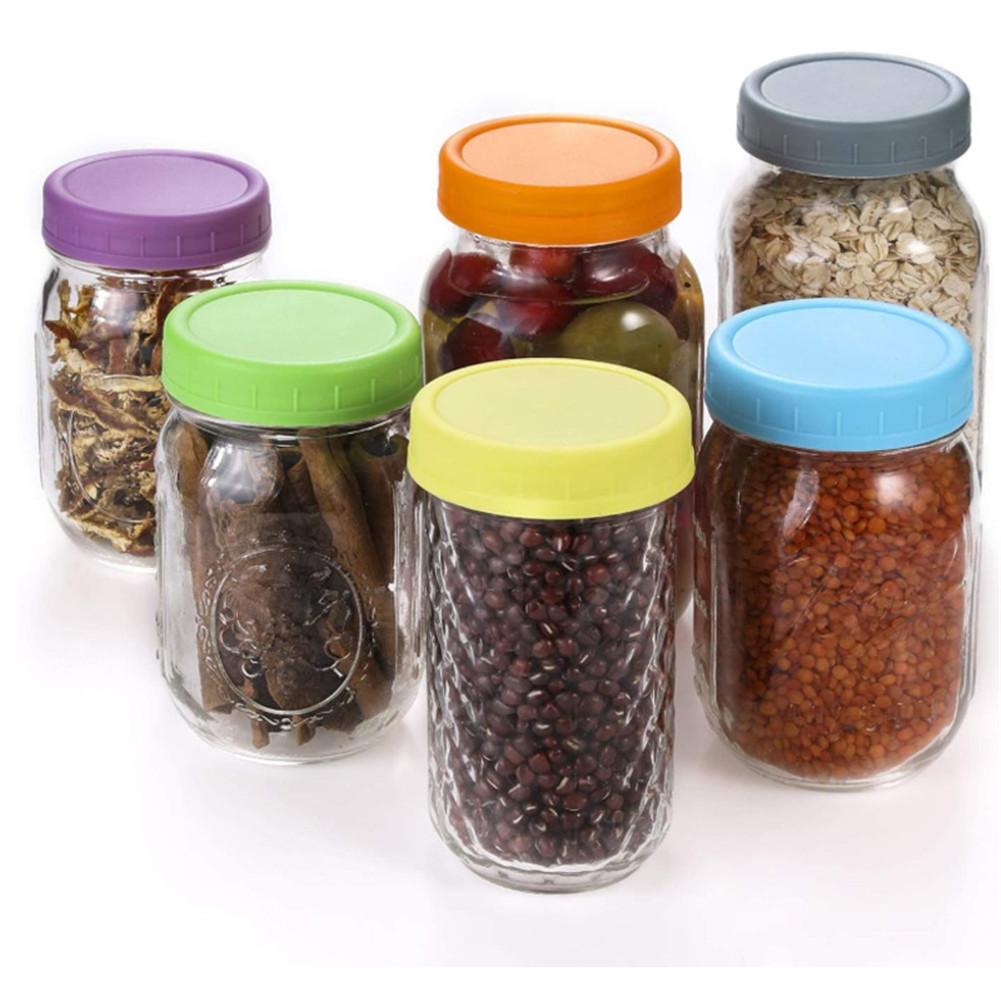 Tapa de tarro de plástico de 10 Uds con anillo de sellado de silicona y tapa de botella de almacenamiento de Color tapa de botella con boca Regular herramienta de cocina