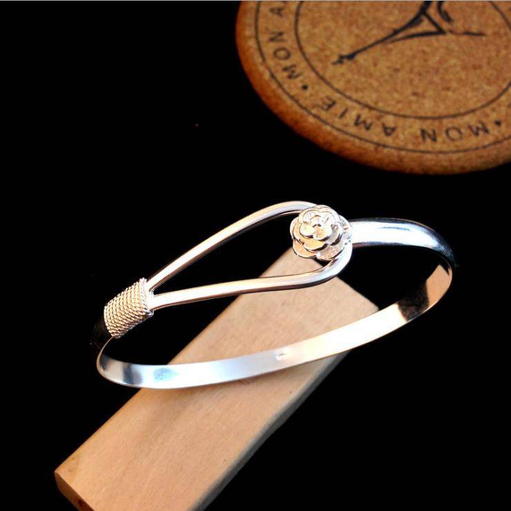 Christmas hot new 925 stamp silver color fine elegant flower bangle for women adjustable jewelry party wedding
