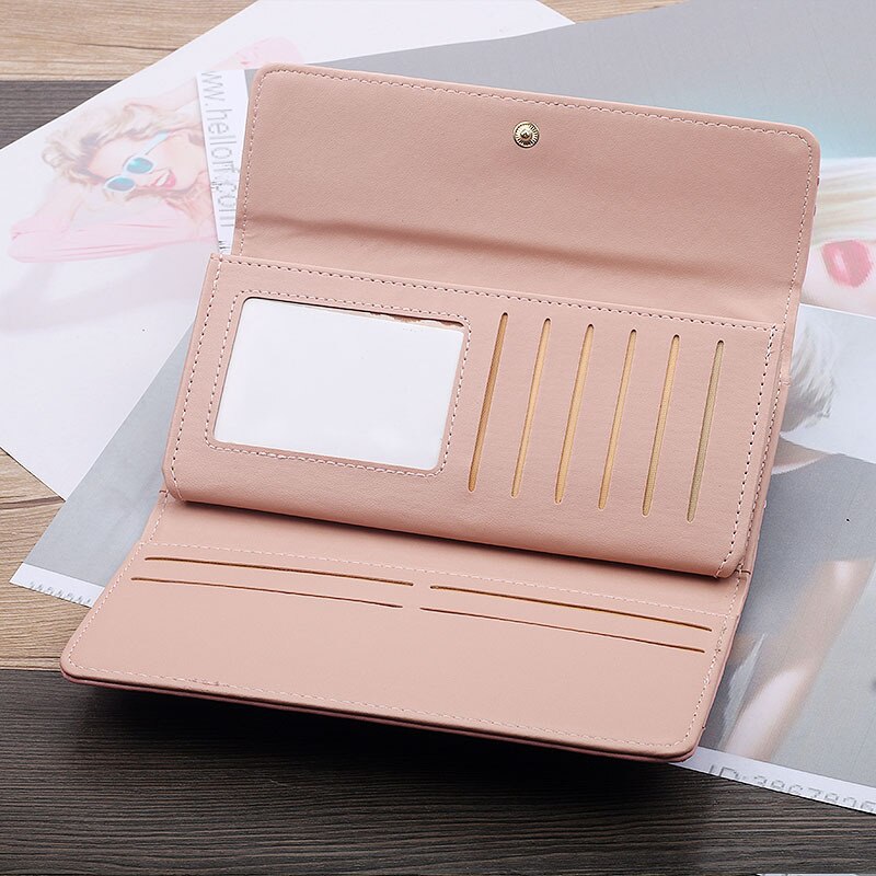 Pu leren lange portemonnees voor dames, slanke kaarthouder, portemonnee voor dames, mobiele telefoontas, merk dameskaarthouders
