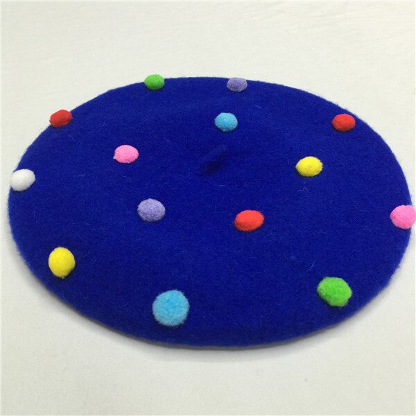 Boina de lana de invierno para niña, gorros cálidos Vintage para niños, boina plana para niñas, boina para mujeres, sombrero de invierno, traje para 3-6 años: Sapphire