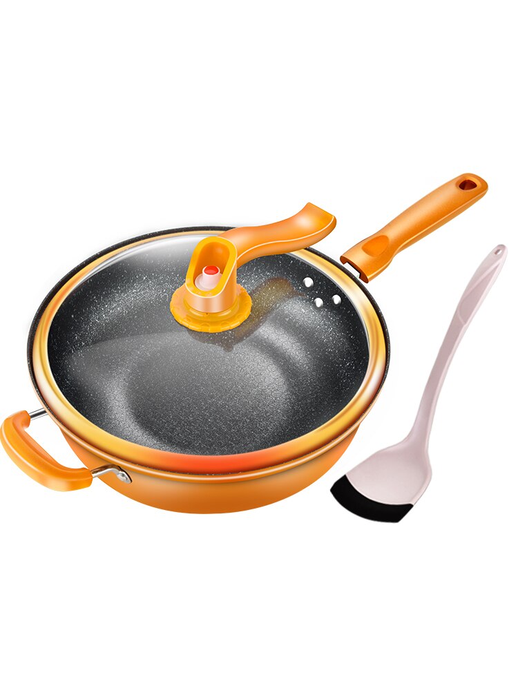 32Cm Vacuüm Wok Non Stick Pan Geen Olie Rook Pot Ijzeren Pot Huishouden Keuken Inductie Fornuis Universele Pan