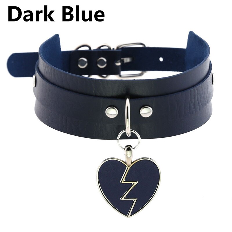 Frauen Männer Charm Herz-Form Anhänger Kragen Choker Halskette Schmuck Breiten Leder Einstellbare Halsband Partei Schmuck Zubehör: Dark Blue