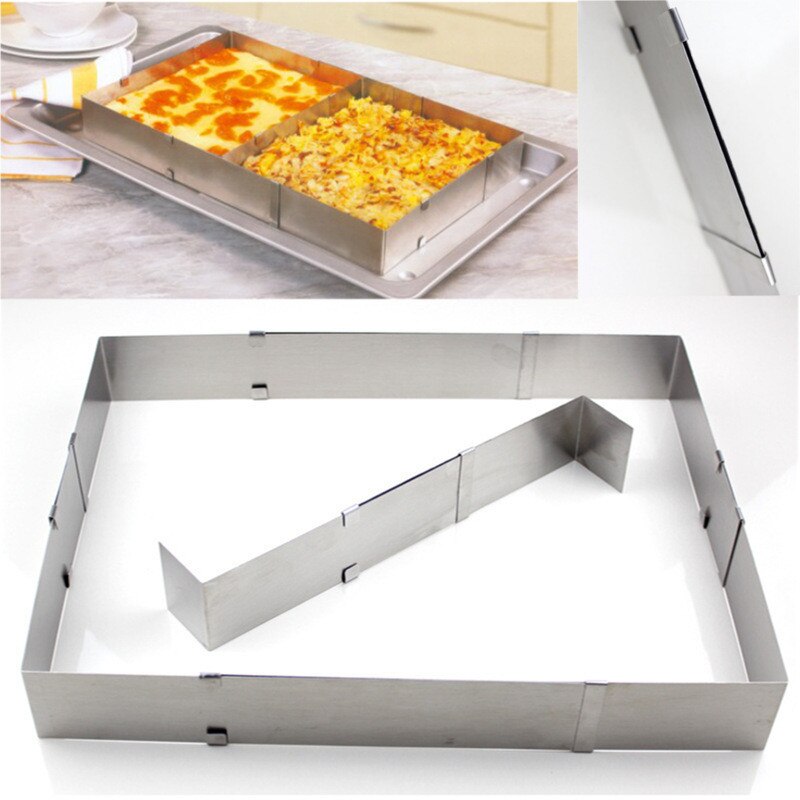 Adjustable Square Pizza Mold Cutter Detachable Expandable Stainless Steel Cake Cutter Home Kitchen Bakery Baking Tools