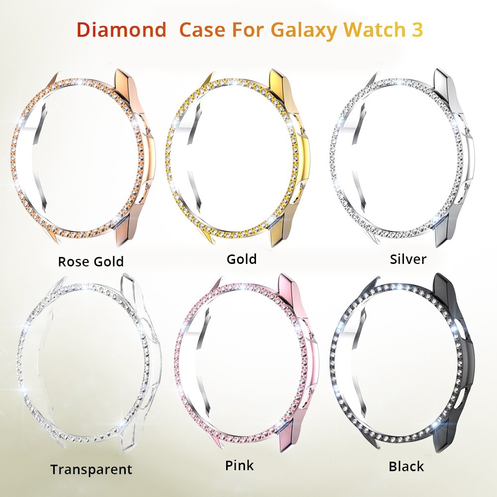 Diamanten pc-hoesje voor samsung galaxy watch 3 45mm 41mm glanzende diamanten pc-hoes voor samsung galaxy watch 3 45mm 41mm