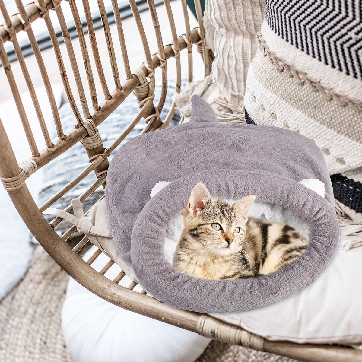 Schattige slaapzak voor katten, warm en comfortabel, premium koraalfleece, bedekt, knuffelbaar bed voor katten, puppy's, konijnen en andere kleine huisdieren