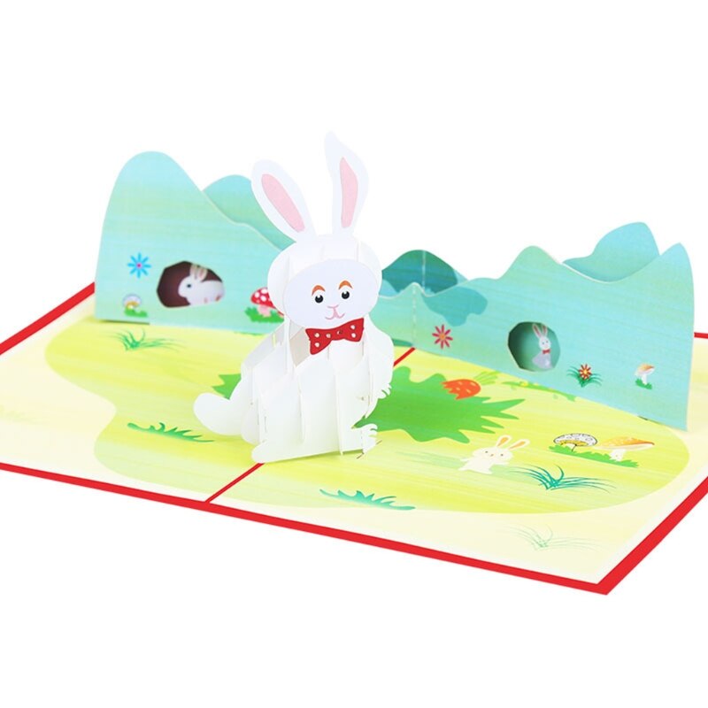 3D Pop-Up Bunny Greeting Card for Easter Party Cute Animals Birthday Postcards 87HA