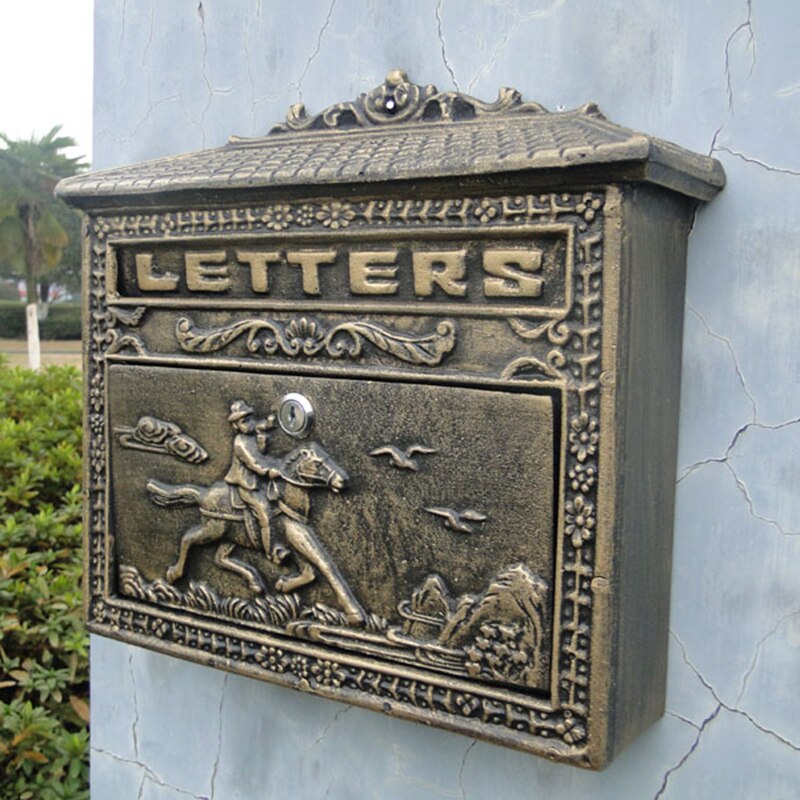 Retro Vintage European Wall Mount Locking Mailbox Cast Iron Aluminum Letter Box