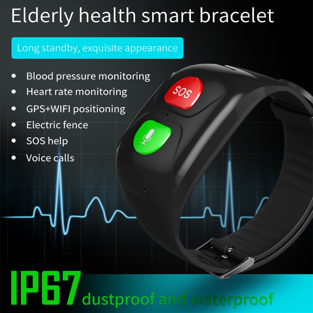 Vattentät sos smart armband blodtryck sömn övervakning gps positionering fitness tracker för äldre