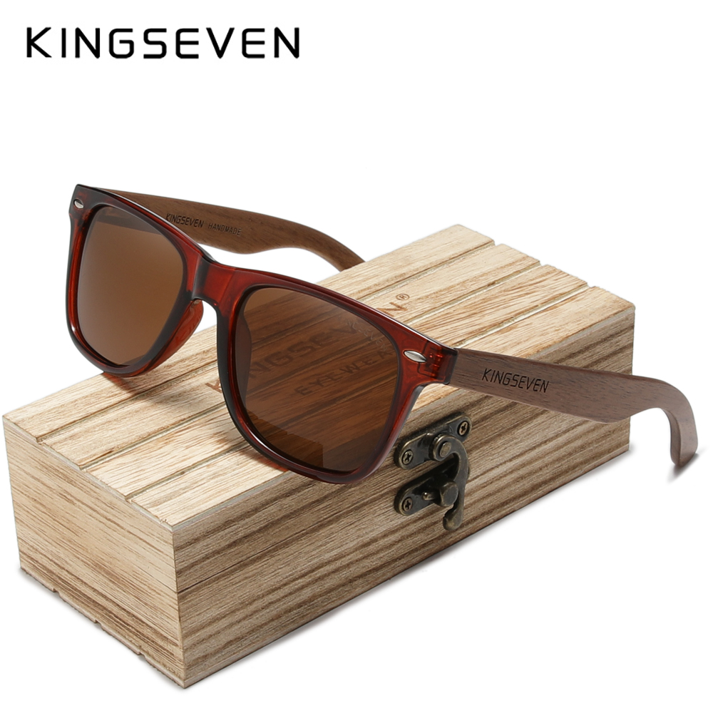 KINGSEVEN-gafas de sol de madera Natural para hombre y mujer, lentes de sol polarizadas hechas a mano con espejo, UV400, 2023: Castaño